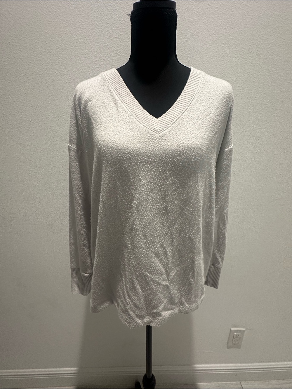 LOFT White V-Neck Lightweight Sweatshirt